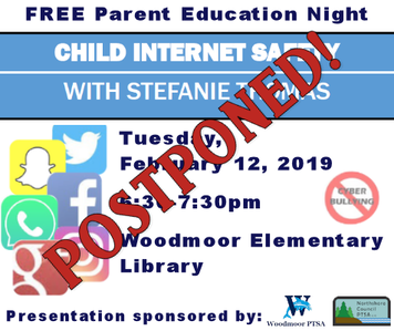 Free Parent Education Night: Child Internet Safety with Stefanie Thomas, Tuesday, February 12, 2019, 6:30-7:30pm at Woodmoor Elementary LIbrary